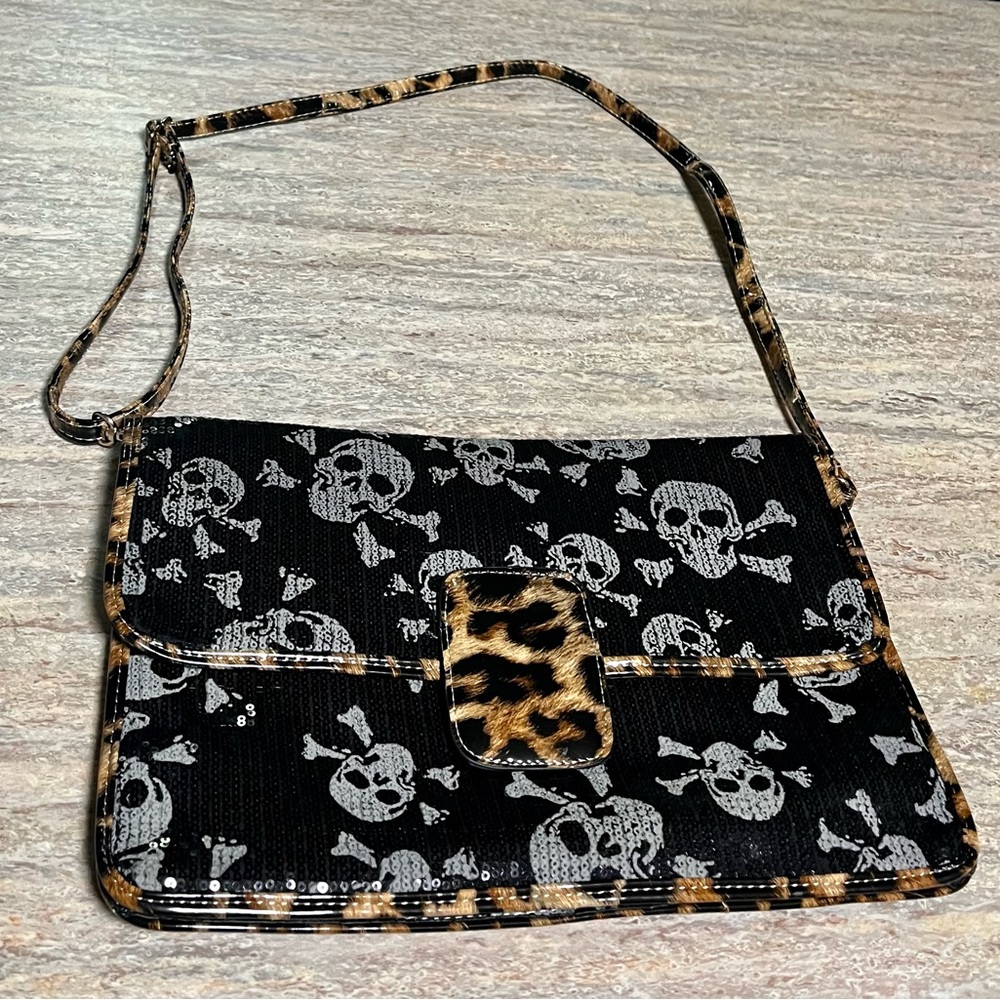 Orange Caramel skull head shoulder bag w/ cheetah print